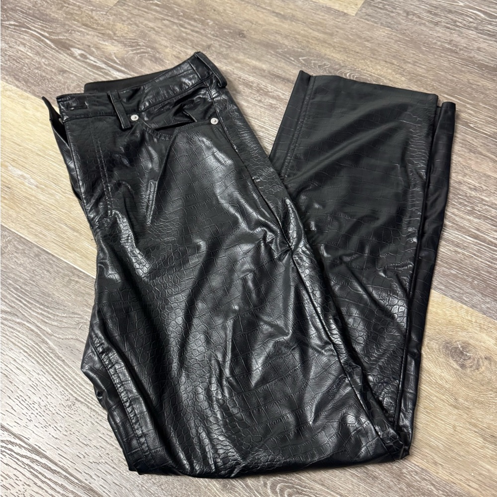 Express Black Croc-Embossed Straight Leg Pants